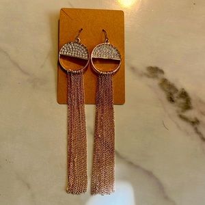 Rose Gold Rhinestone Tassel Earrings NWOT
